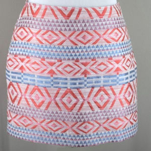 Contemporary Peach Blue Aztec Mini Skirt L NWT